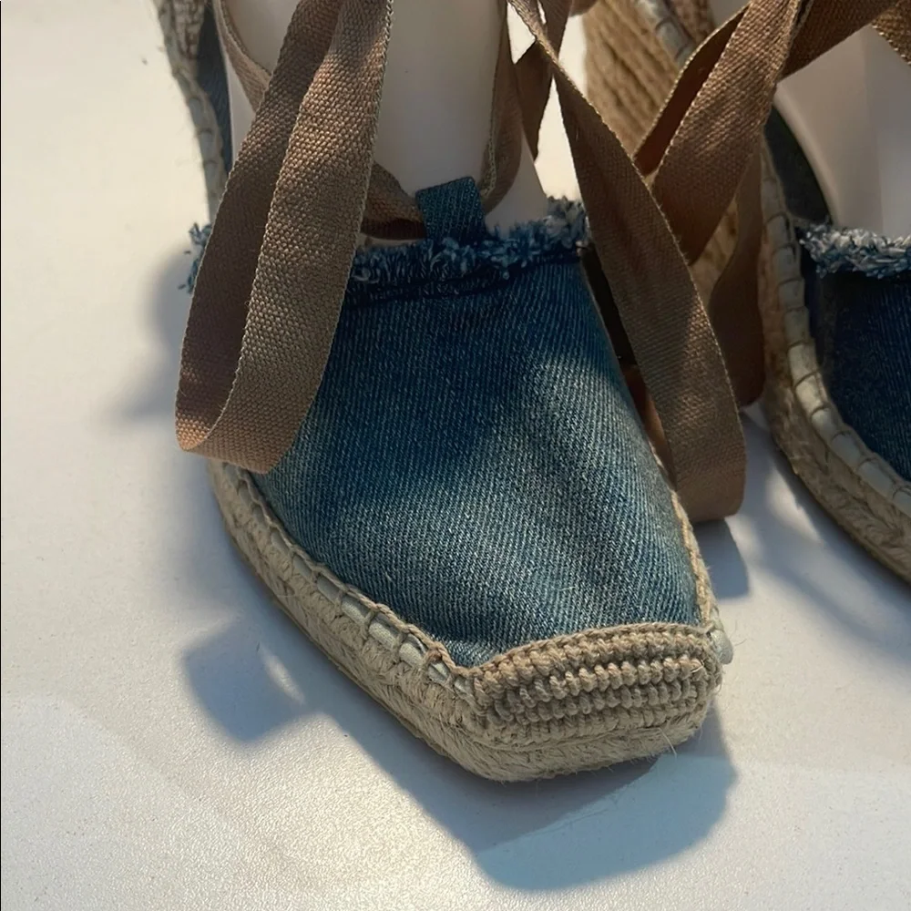 American Eagle Denim Blue and Tan Espadrille Slip-Ons - Picture 2 of 16